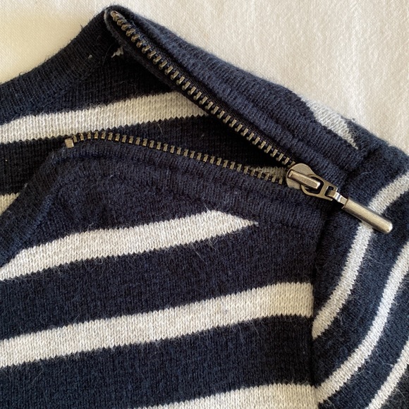 J. Jill Breton stripe nautical zip shoulder long knit tunic sweater navy grey - Picture 7 of 13